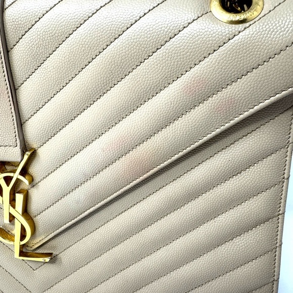 Saint Laurent Beige Large Grain de Poudre Chevron - Envelope Satchel YSL Bag - Picture 2 of 11